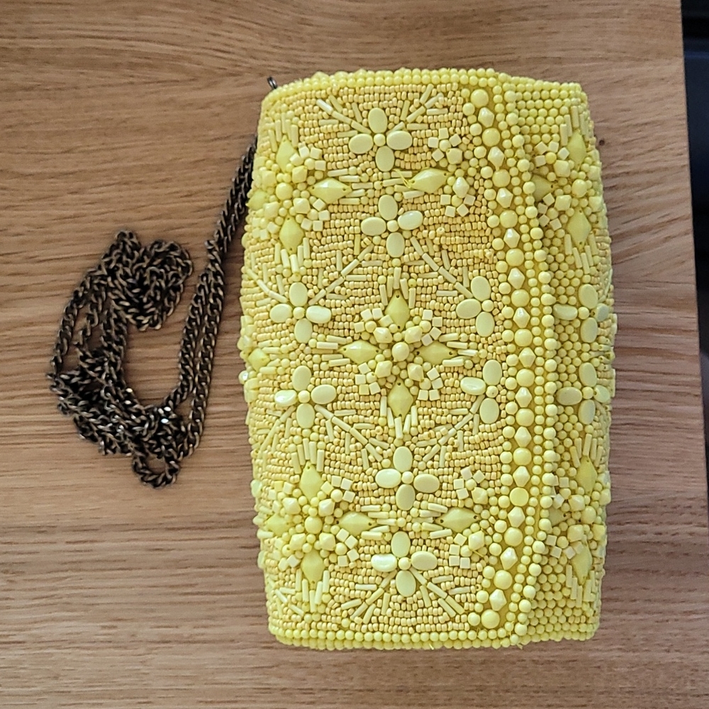 NWT yellow tonal beaded crossbody clutch purse bag from Anthropologie